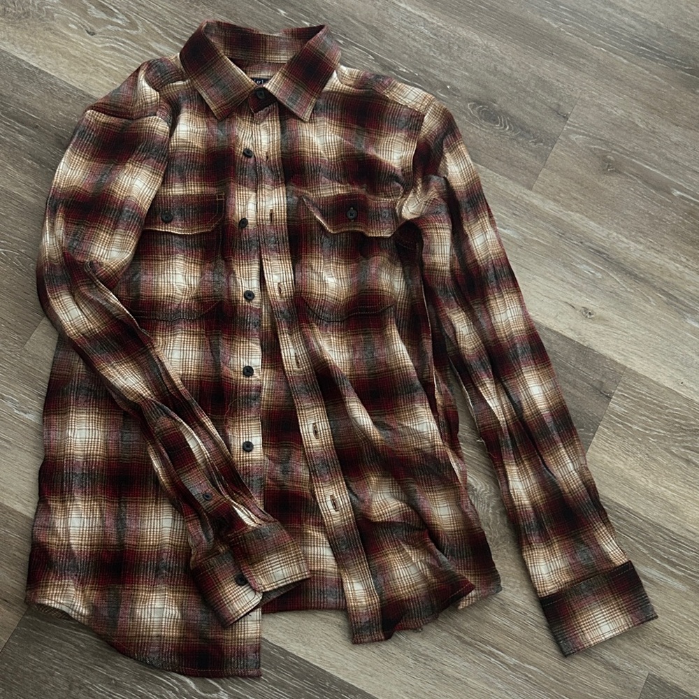 George Men's Casual Button Down Shirt - Red and Brown Plaid